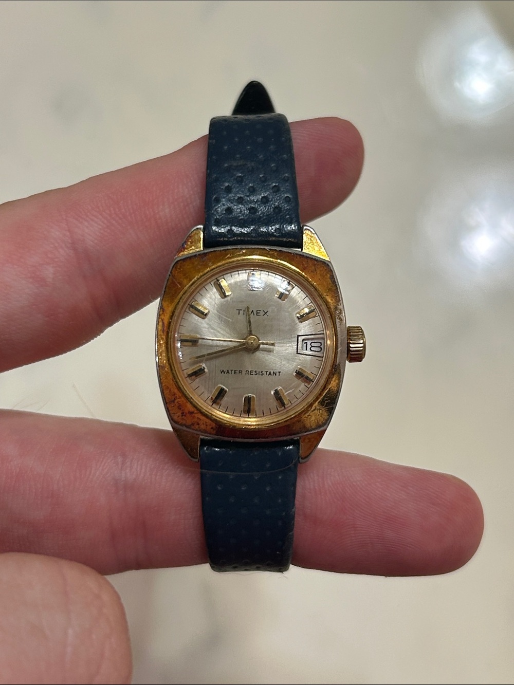 Timex Gold Tone Case with Navy Blue Strap Watch